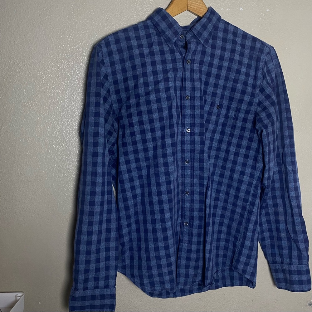 J. Crew Navy and Royal Blue Plaid Button-Down Shirt size medium